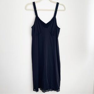 Vintage‎ Shadowline babydoll satin slip dress black whimsigoth fairy lace witchy